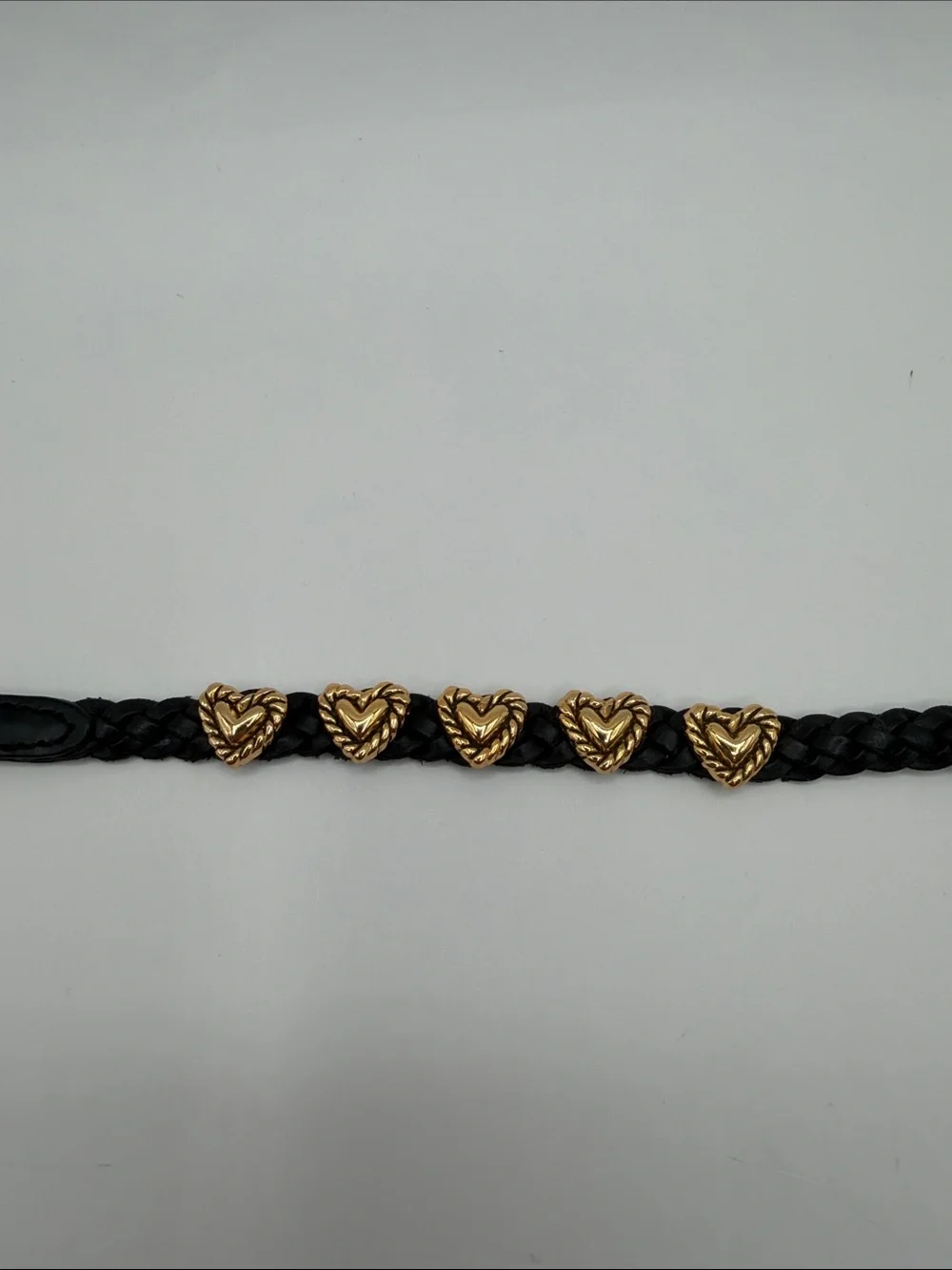 Brighton Bandit Black Braided Leather Bracelet with Gold Heart Charms